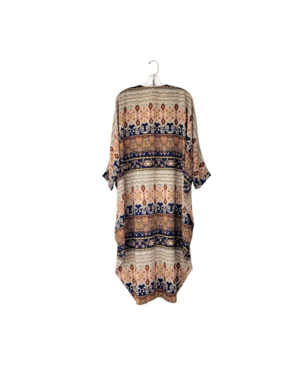 Design Lab Lord & Taylor Women's Paisley Kimono Cardigan Jacket Mustard/Navy Lar - Picture 2 of 6